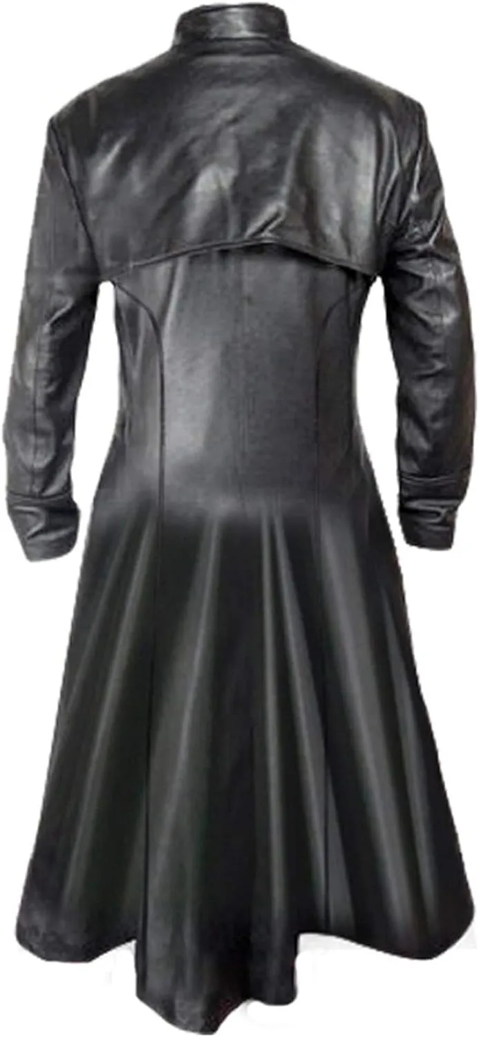 Mens Sexy Real Leather Long Trench Coat Matrix Goth Coats Gothic Style