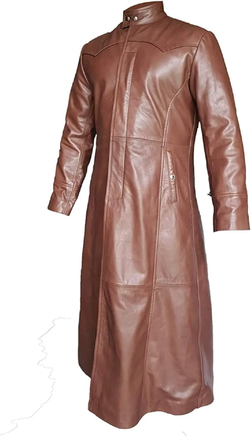 Mens Sexy Real Leather Long Trench Coat Matrix Goth Coats Gothic Style