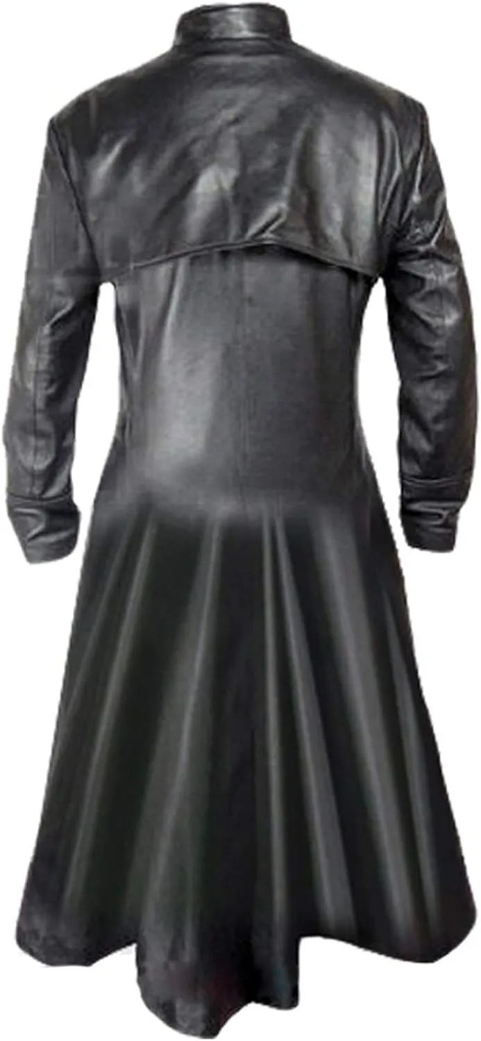 Mens Sexy Real Leather Long Trench Coat Matrix Goth Coats Gothic Style