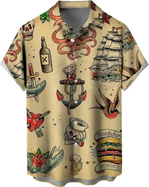 Mens Short Sleeve Button Down Shirts Casual Printed Button Up Shirts Hawaiian