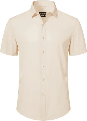 Mens Short Sleeve Dress Shirts Stretch Button Down Wrinkle Free Casual Solid Formal Shirt for Summer Business Wedding