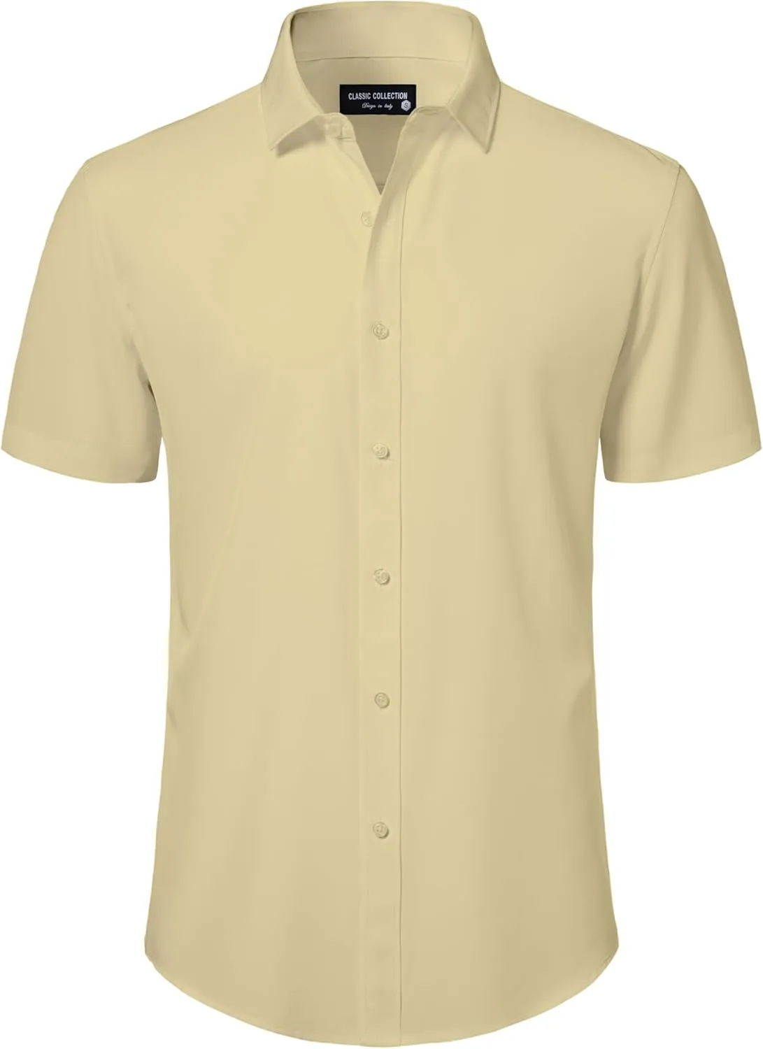 Mens Short Sleeve Dress Shirts Stretch Button Down Wrinkle Free Casual Solid Formal Shirt for Summer Business Wedding