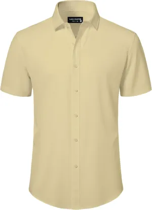 Mens Short Sleeve Dress Shirts Stretch Button Down Wrinkle Free Casual Solid Formal Shirt for Summer Business Wedding