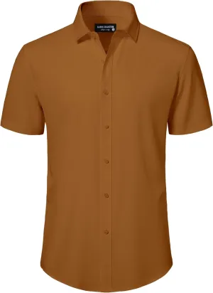 Mens Short Sleeve Dress Shirts Stretch Button Down Wrinkle Free Casual Solid Formal Shirt for Summer Business Wedding