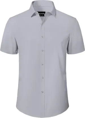 Mens Short Sleeve Dress Shirts Stretch Button Down Wrinkle Free Casual Solid Formal Shirt for Summer Business Wedding