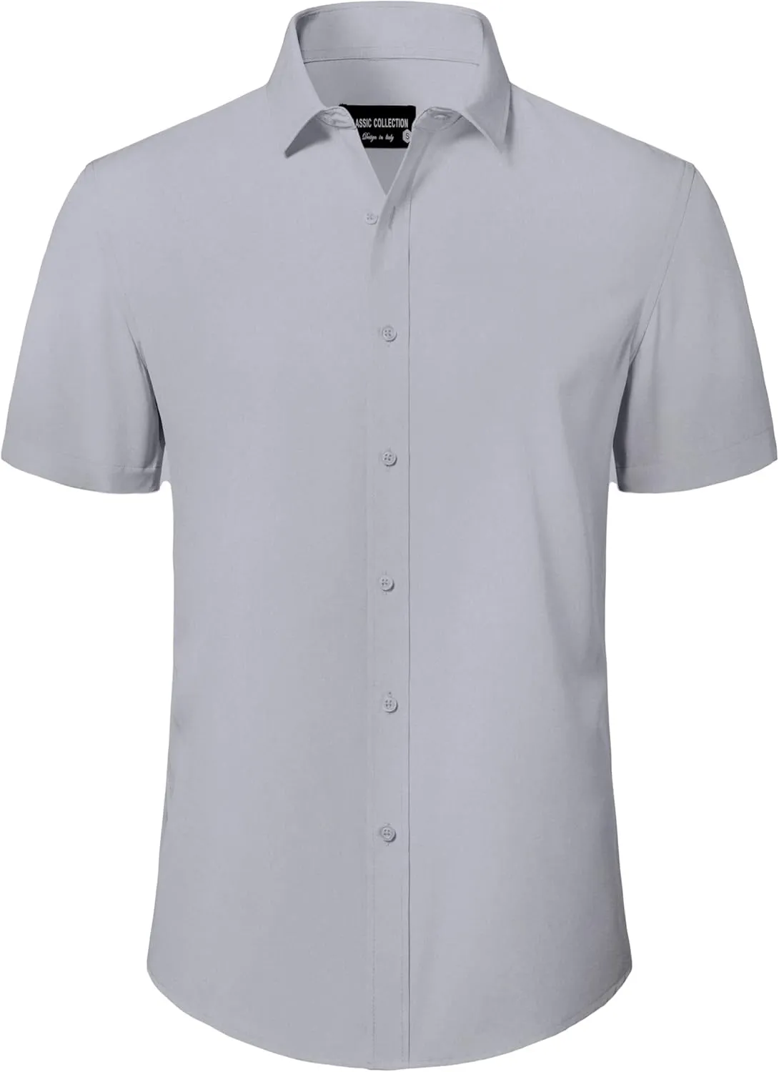 Mens Short Sleeve Dress Shirts Stretch Button Down Wrinkle Free Casual Solid Formal Shirt for Summer Business Wedding