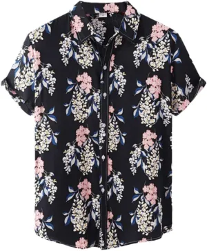 Men's Short Sleeve Shirts Vintage Floral Hawaiian Tops Quick Dry Breathable Dress Shirts