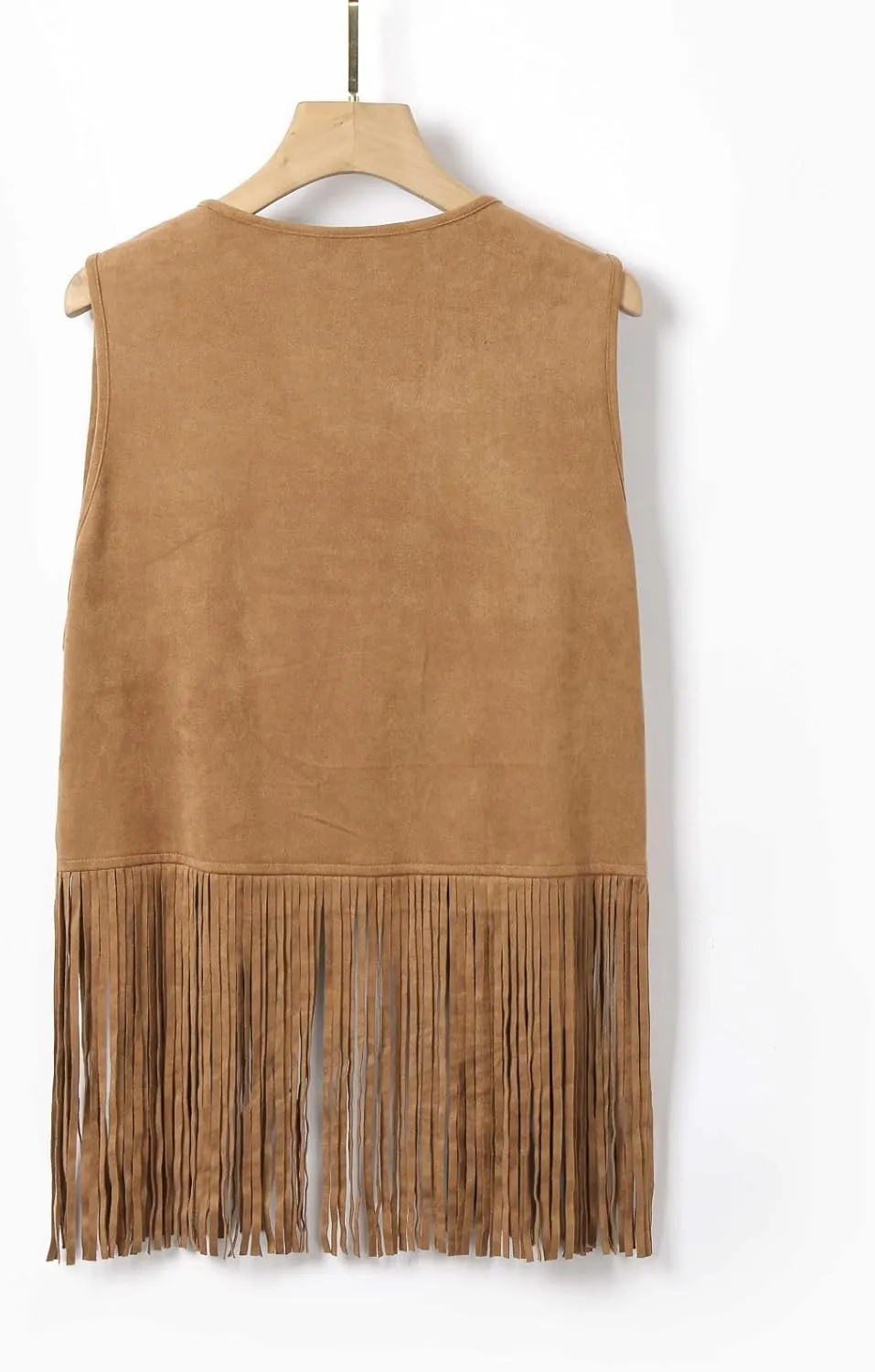Men's Sleeveless V Neck Fringe Trim Open Front Studded Cowboy Western Hippie Faux Suede Vest Jacket Tassel Tops