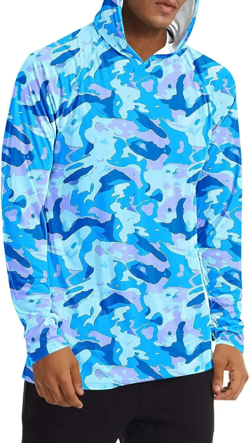 Men's Sun Protection Hoodie Shirt UPF 50  Long Sleeve Rash Guard Outdoor Fishing Lightweight Camo Quick Dry UV Shirts