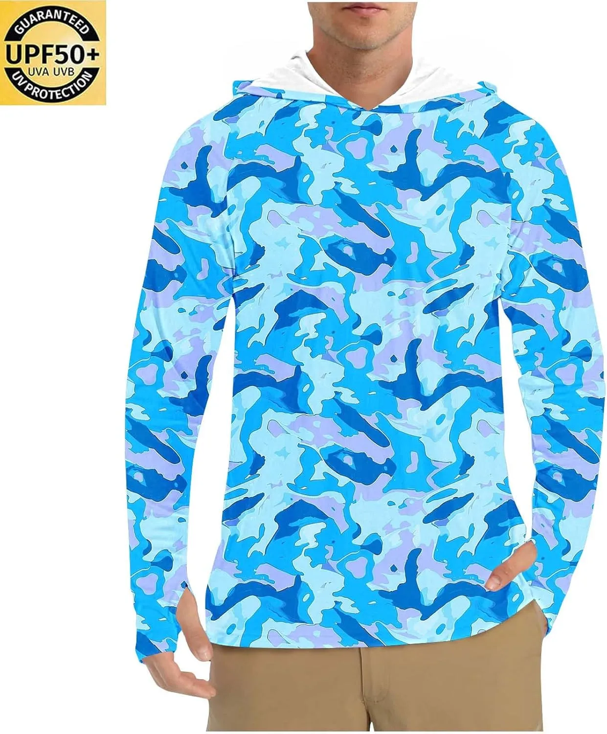 Men's Sun Protection Hoodie Shirt UPF 50  Long Sleeve Rash Guard Outdoor Fishing Lightweight Camo Quick Dry UV Shirts