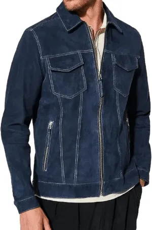 Mens Trucker Casual Western Fashion Cowboy Turn-Down Collar Shirt Style Suede Leather Jacket
