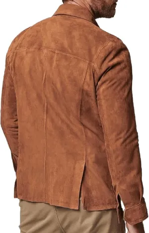 Mens Trucker Casual Western Fashion Cowboy Turn-Down Collar Shirt Style Suede Leather Jacket