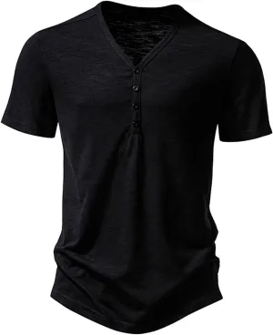 Men's V Neck Henley T-Shirts Classic Comfort Soft Regular Fit Short Sleeve Three Buttons Tops Quick Dry Sports Tees