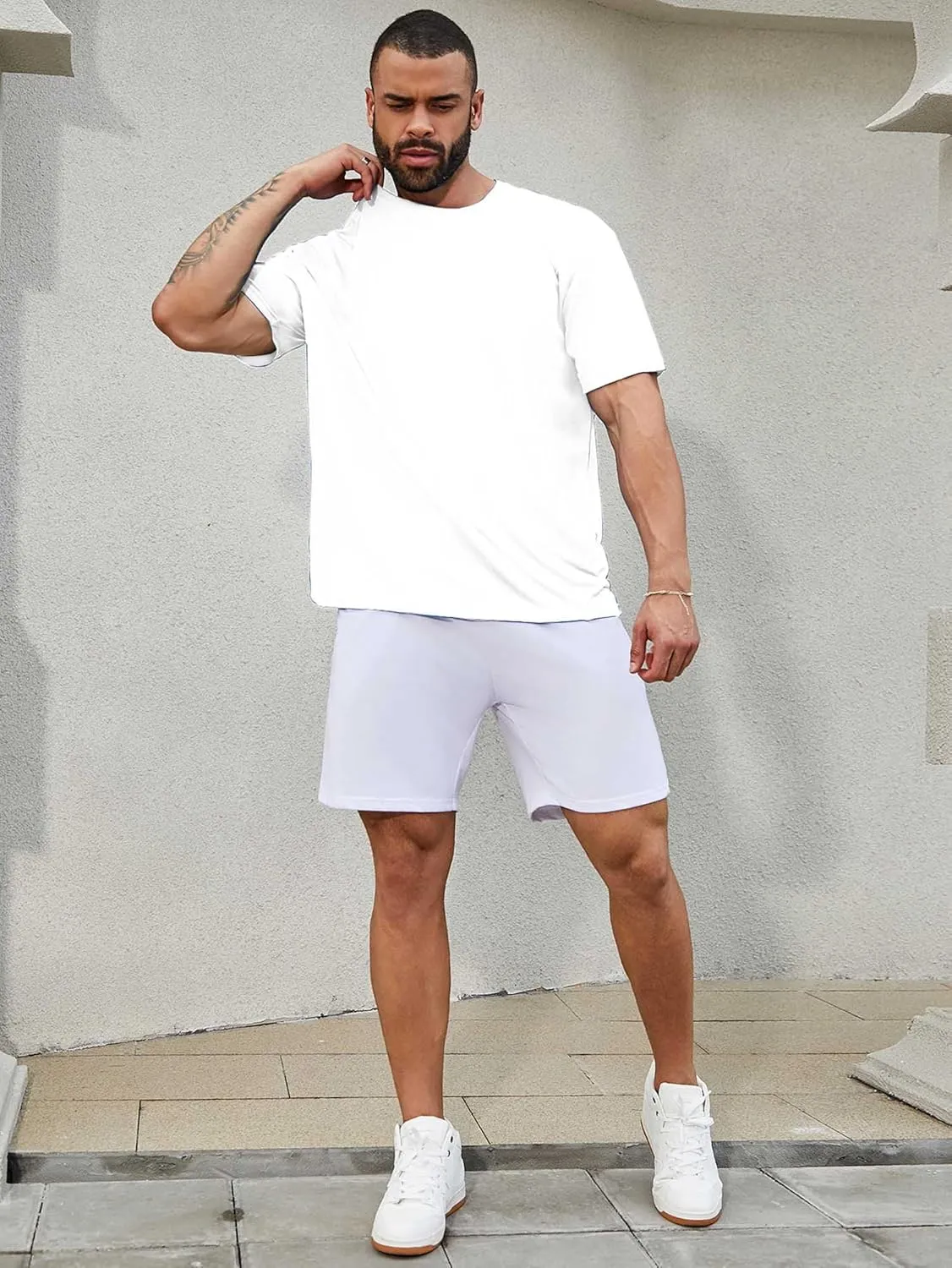 Men's Workout Running Shirts Crew Neck Short Sleeve T-Shirts Athletic Quick Dry Gym Shirts 5 Pack