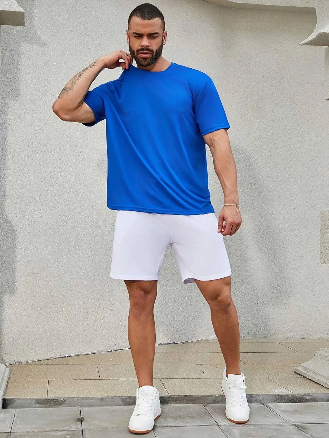 Men's Workout Running Shirts Crew Neck Short Sleeve T-Shirts Athletic Quick Dry Gym Shirts 5 Pack