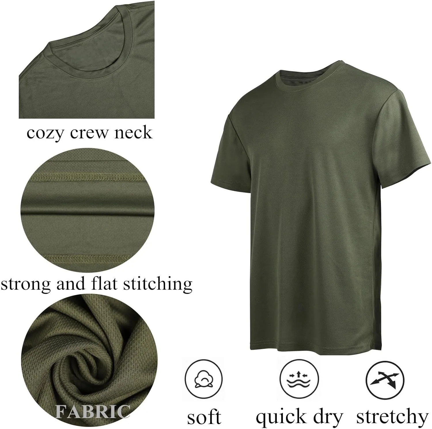 Men's Workout Running Shirts Crew Neck Short Sleeve T-Shirts Athletic Quick Dry Gym Shirts 5 Pack