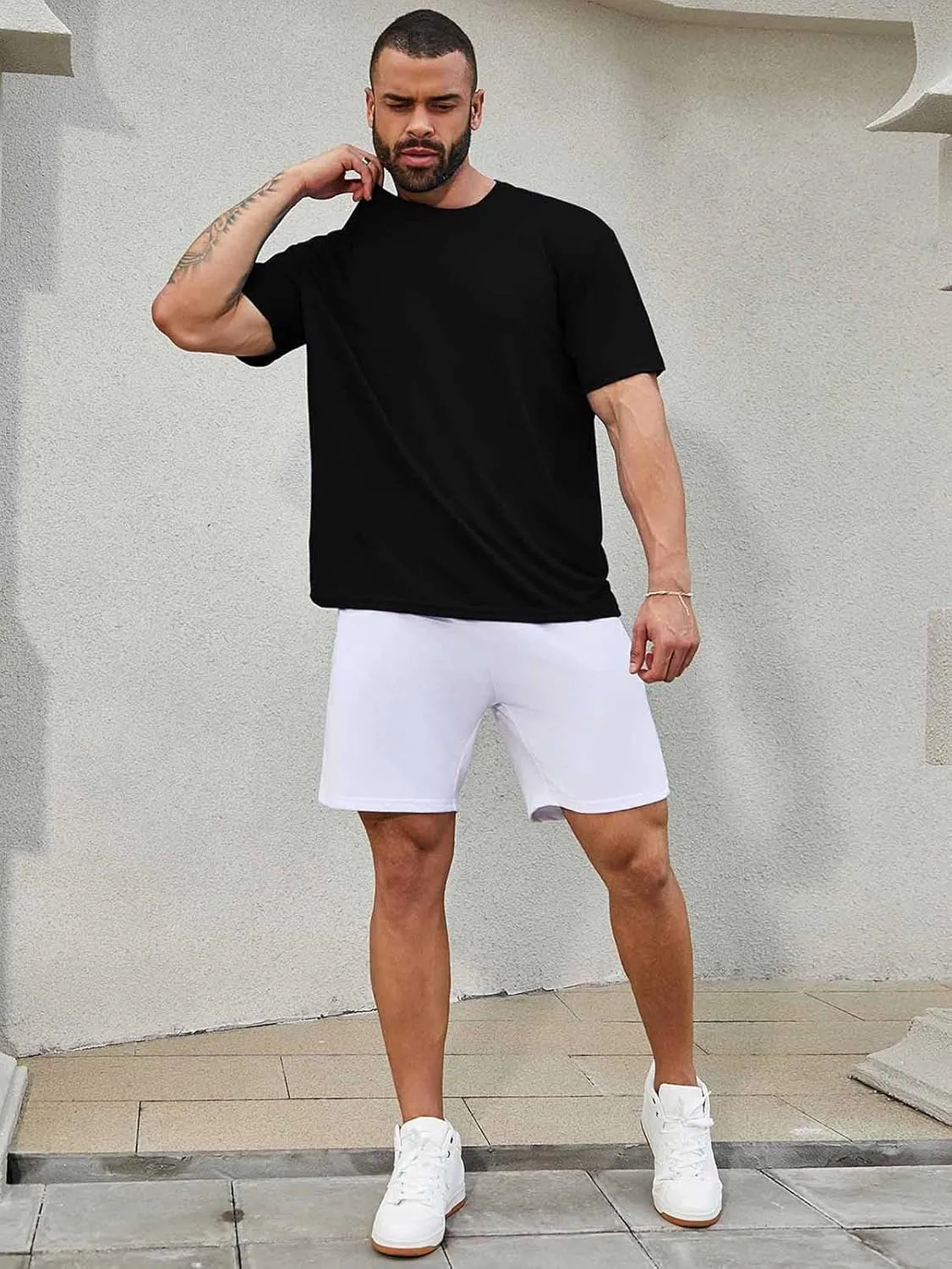Men's Workout Running Shirts Crew Neck Short Sleeve T-Shirts Athletic Quick Dry Gym Shirts 5 Pack