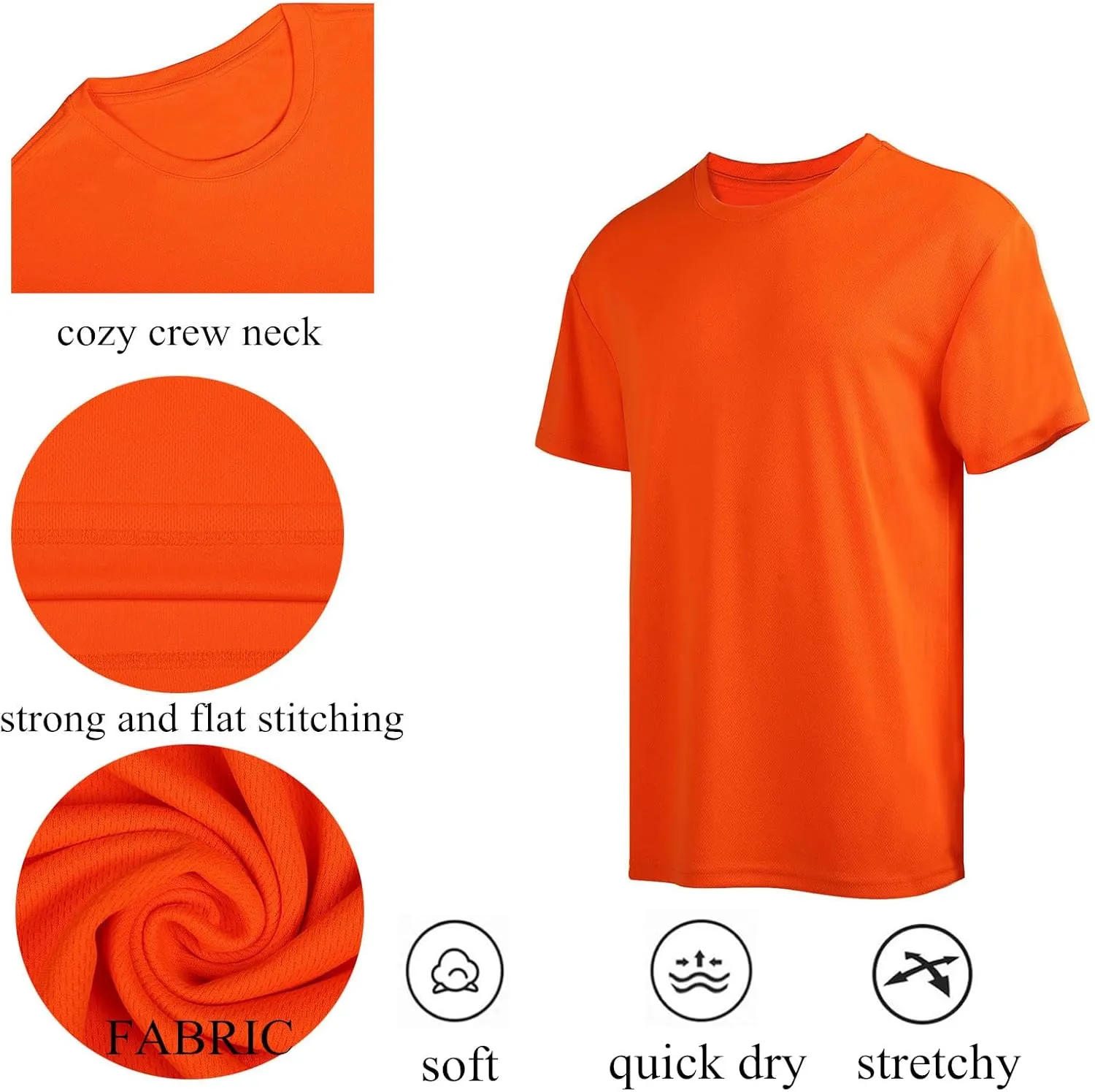 Men's Workout Running Shirts Crew Neck Short Sleeve T-Shirts Athletic Quick Dry Gym Shirts 5 Pack