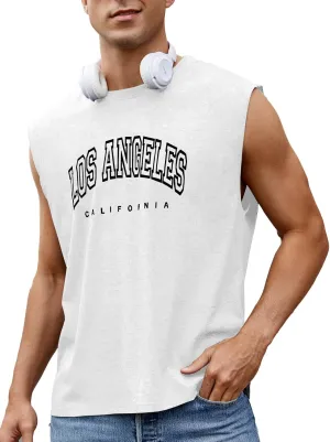 Men's Workout Tank Tops Casual Loose Fit Sleeveless Shirts Gym Muscle T-Shirts with Letter Graphic