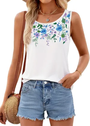 MEROKEETY Women's Summer Floral Tank Tops 2025 Vacation Boho Casual Loose Beach Sleevless Shirts