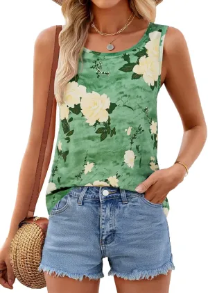 MEROKEETY Women's Summer Floral Tank Tops 2025 Vacation Boho Casual Loose Beach Sleevless Shirts