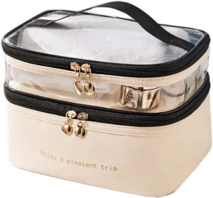 MIAO JIN Potable Clear Makeup Organizer Bag Cosmetics Toiletry Accessories with Brushes Compartments Travel Case Jewelry Storage Bags Transparent Windo,Women
