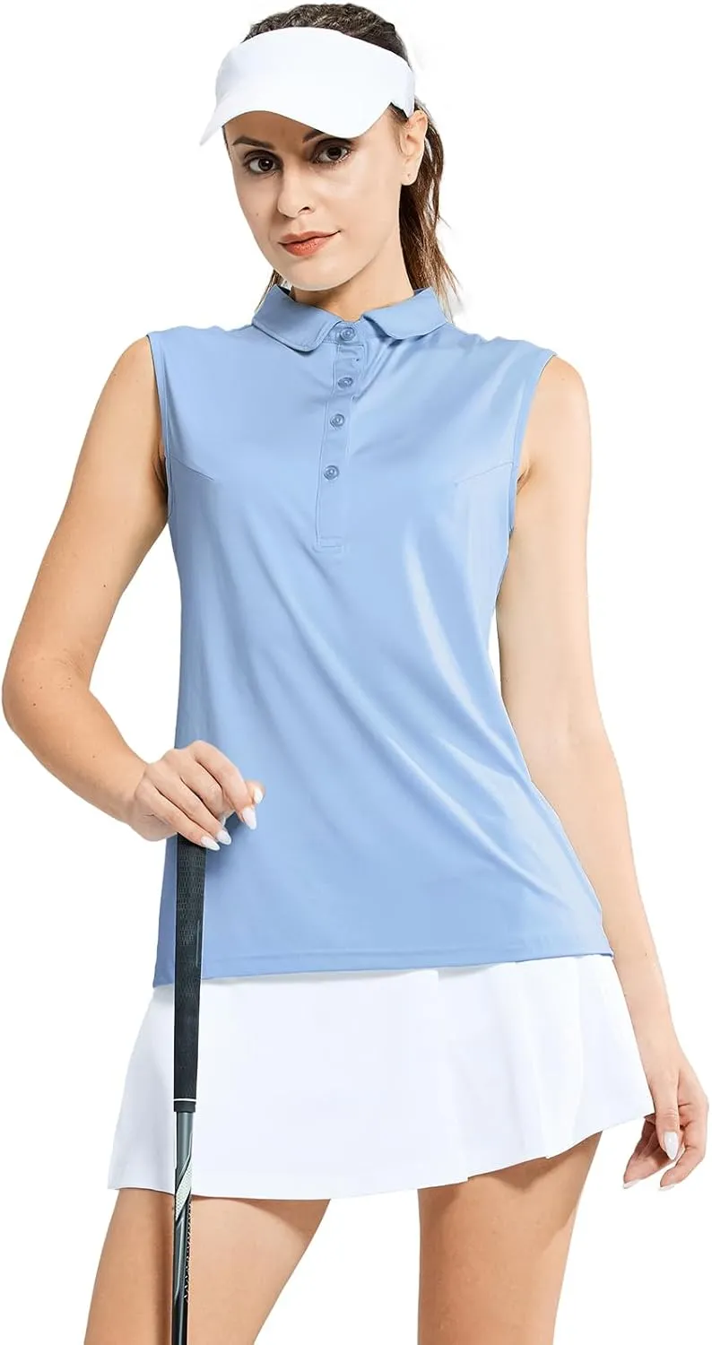 MIER Women's Sleeveless Golf Polo Shirts Athletic Tennis Collared Tank Tops, Quick Dry, UPF 50 