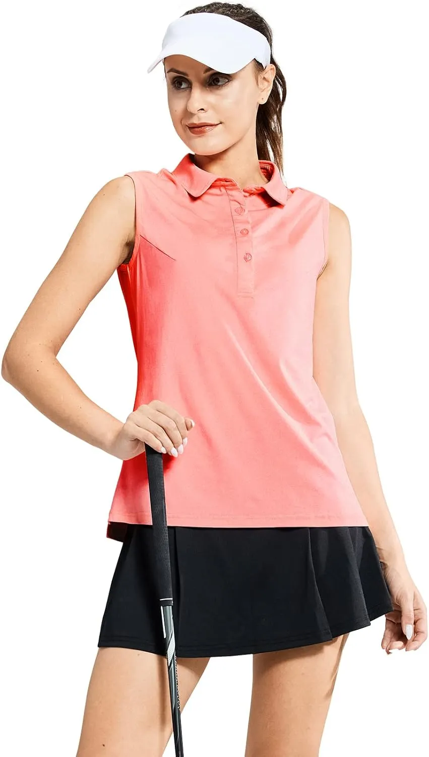 MIER Women's Sleeveless Golf Polo Shirts Athletic Tennis Collared Tank Tops, Quick Dry, UPF 50 