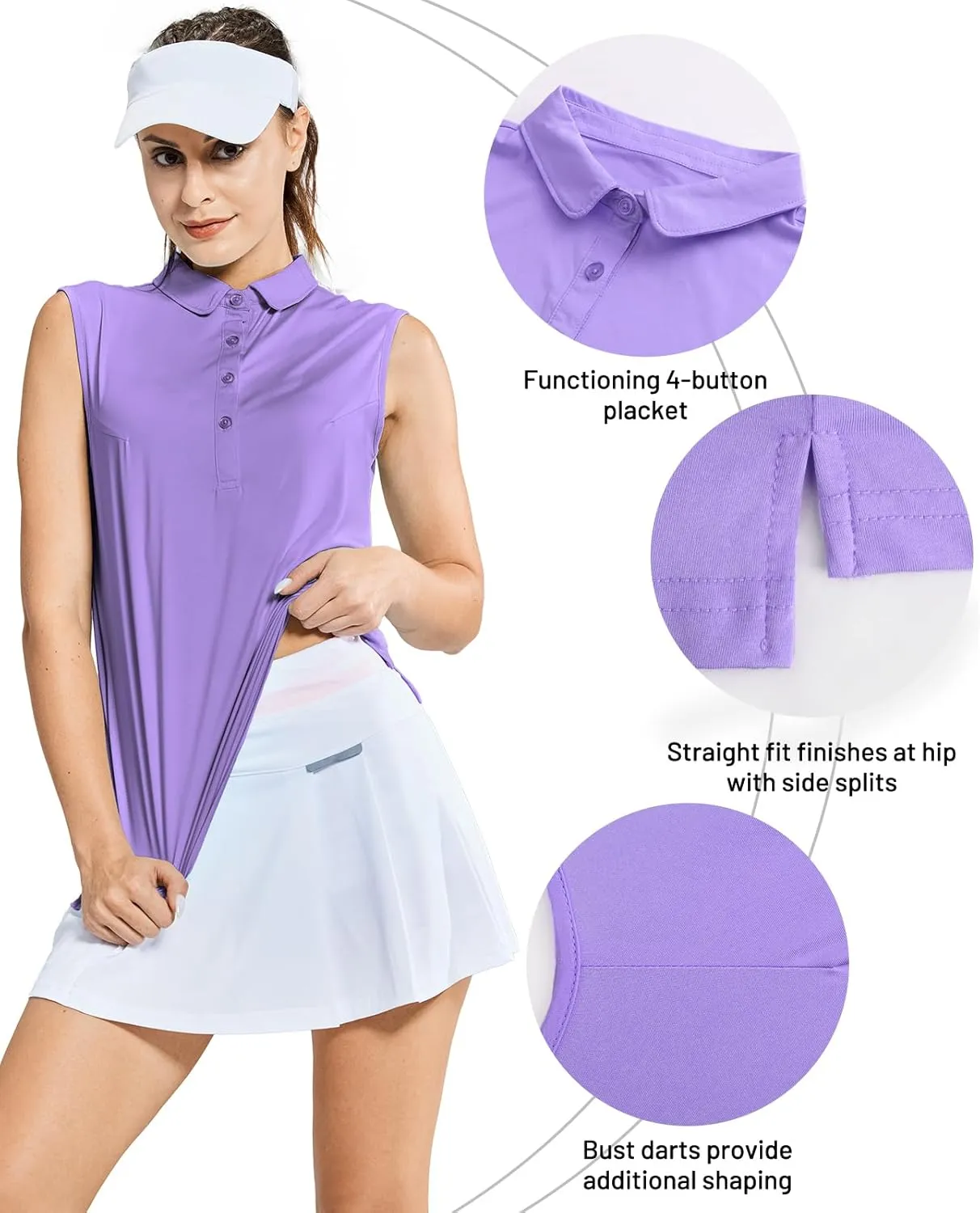 MIER Women's Sleeveless Golf Polo Shirts Athletic Tennis Collared Tank Tops, Quick Dry, UPF 50 