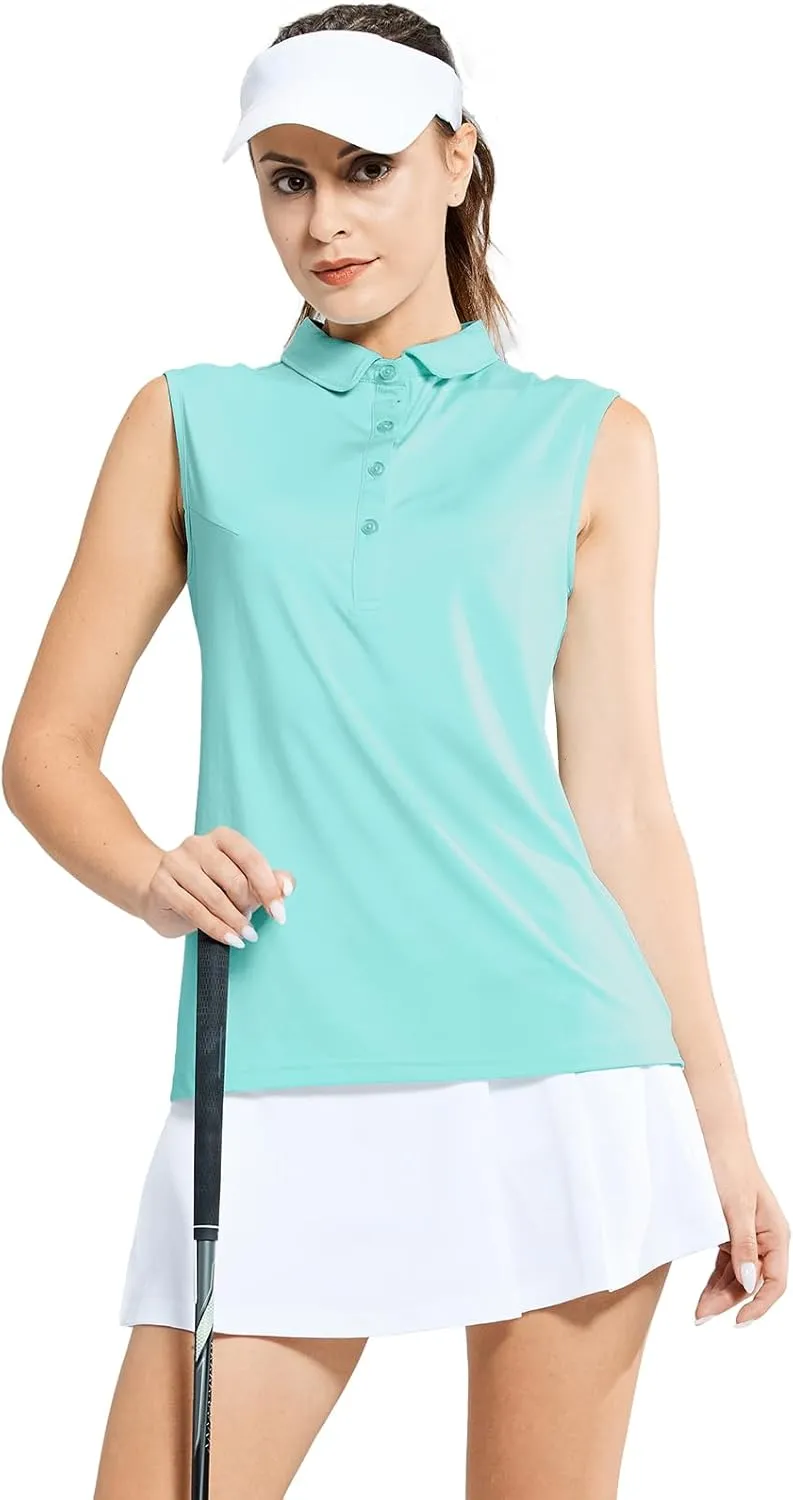 MIER Women's Sleeveless Golf Polo Shirts Athletic Tennis Collared Tank Tops, Quick Dry, UPF 50 