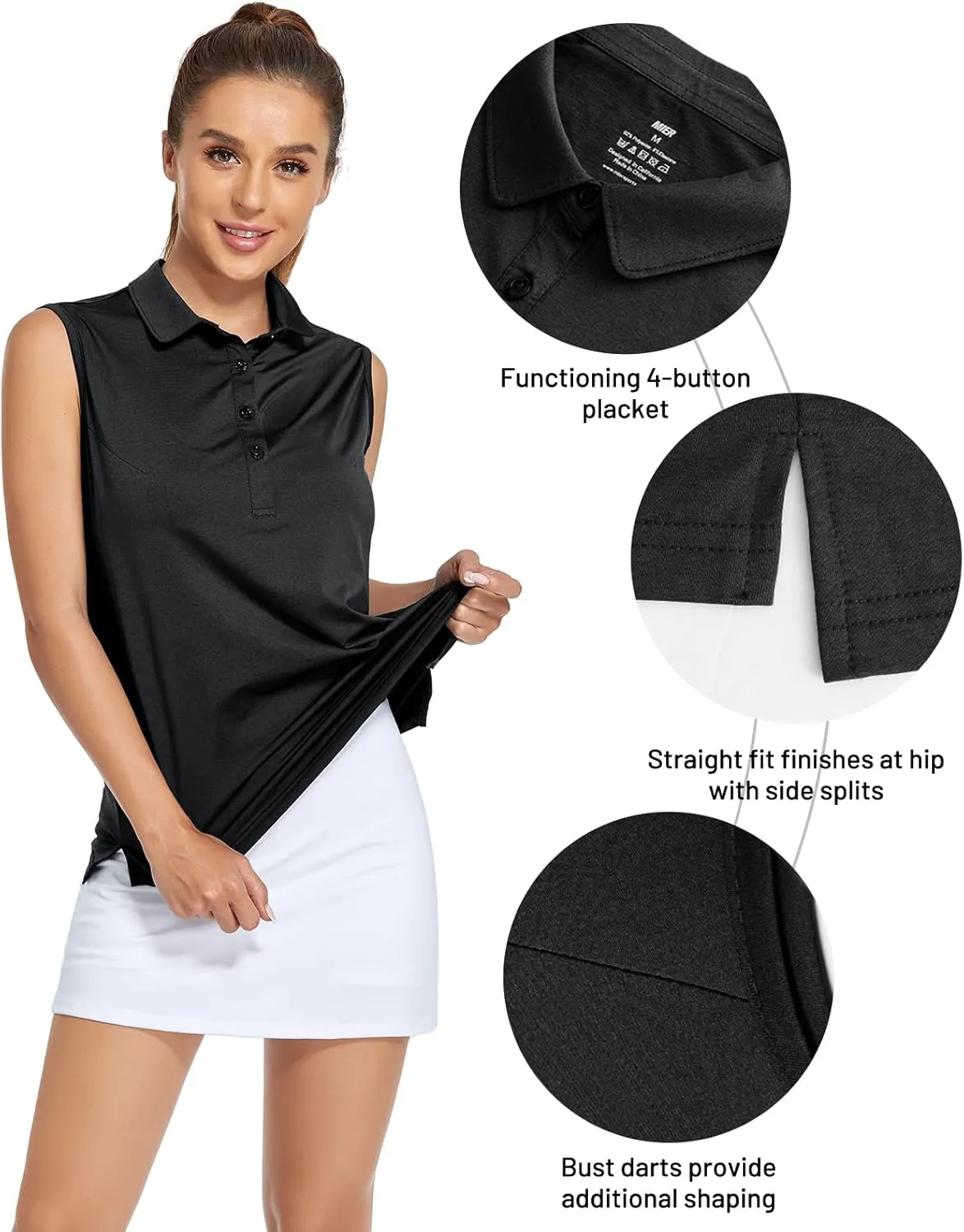 MIER Women's Sleeveless Golf Polo Shirts Athletic Tennis Collared Tank Tops, Quick Dry, UPF 50 
