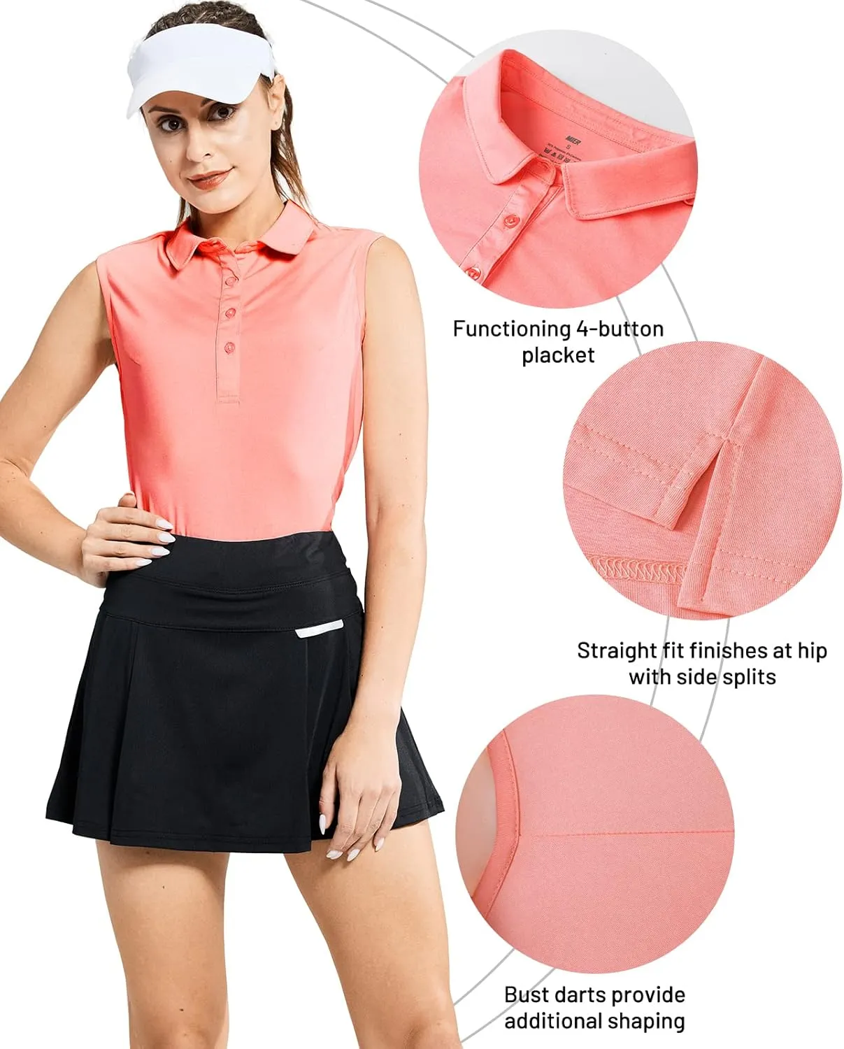 MIER Women's Sleeveless Golf Polo Shirts Athletic Tennis Collared Tank Tops, Quick Dry, UPF 50 