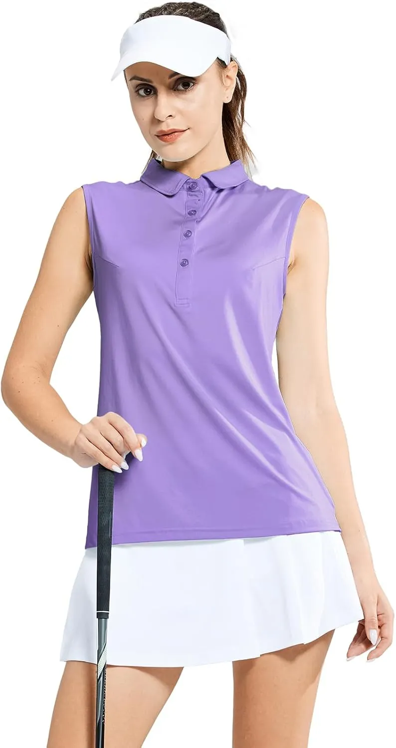 MIER Women's Sleeveless Golf Polo Shirts Athletic Tennis Collared Tank Tops, Quick Dry, UPF 50 
