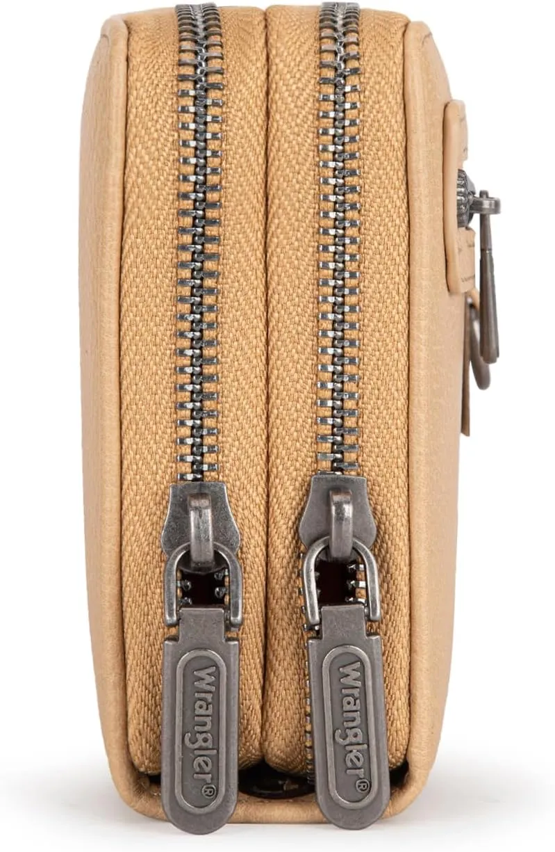Montana West X Wrangler Large Capacity Women Wristlet Dual Zipper Wallet with Id Window and Smooth Metal Zipper