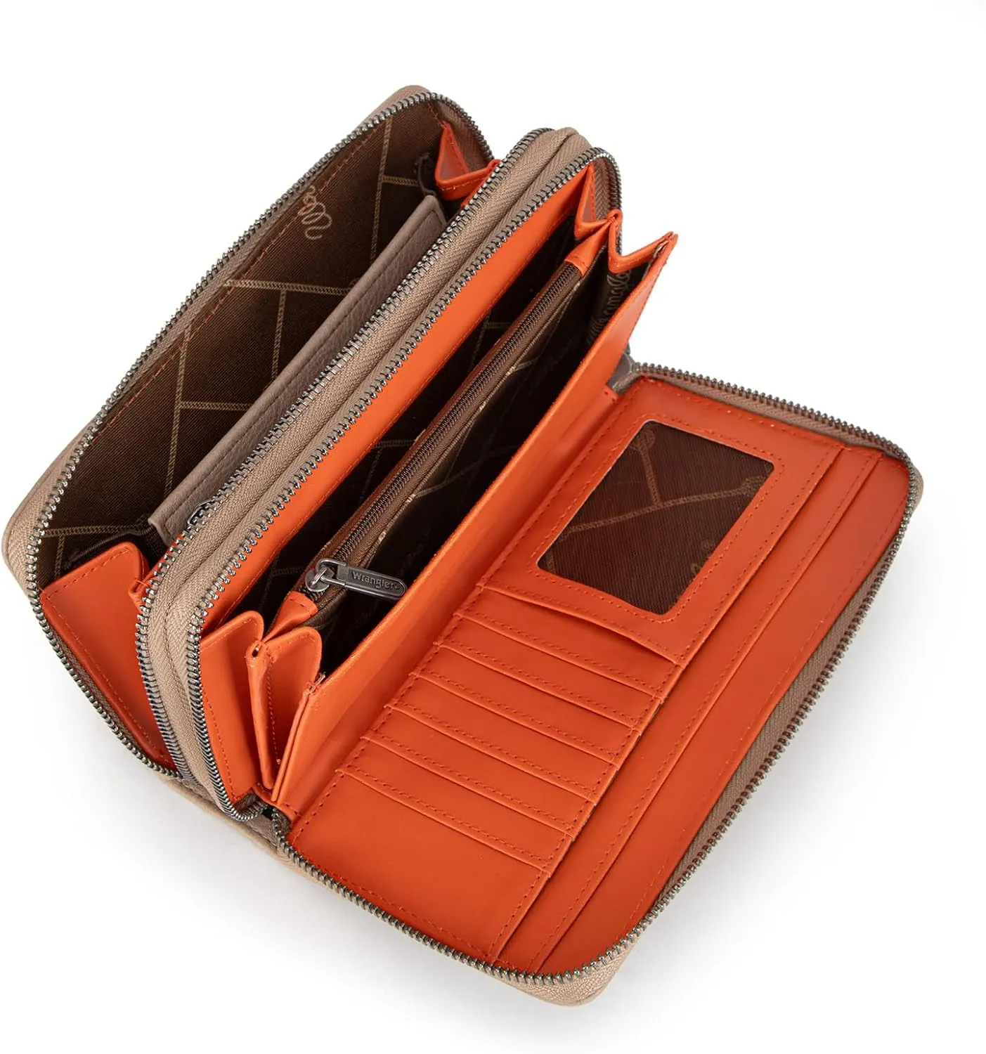 Montana West X Wrangler Large Capacity Women Wristlet Dual Zipper Wallet with Id Window and Smooth Metal Zipper