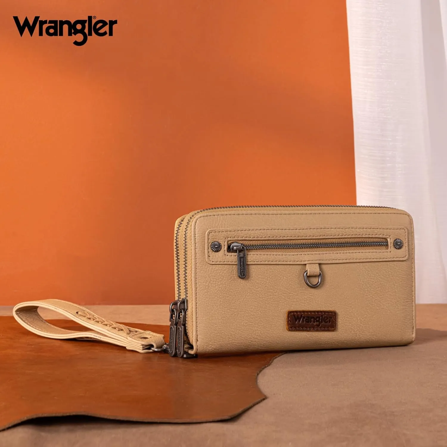 Montana West X Wrangler Large Capacity Women Wristlet Dual Zipper Wallet with Id Window and Smooth Metal Zipper
