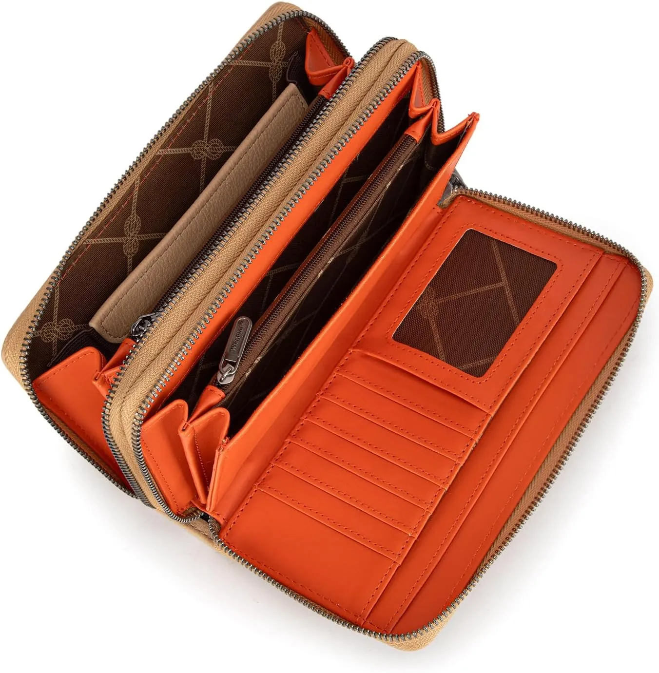 Montana West X Wrangler Large Capacity Women Wristlet Dual Zipper Wallet with Id Window and Smooth Metal Zipper