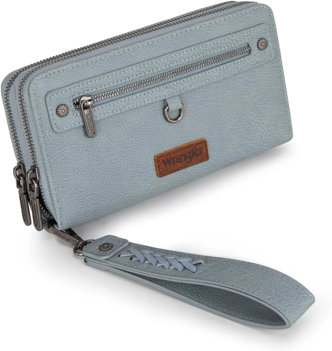 Montana West X Wrangler Large Capacity Women Wristlet Dual Zipper Wallet with Id Window and Smooth Metal Zipper