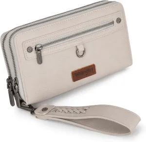 Montana West X Wrangler Large Capacity Women Wristlet Dual Zipper Wallet with Id Window and Smooth Metal Zipper