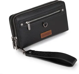 Montana West X Wrangler Large Capacity Women Wristlet Dual Zipper Wallet with Id Window and Smooth Metal Zipper