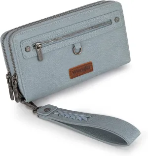 Montana West X Wrangler Large Capacity Women Wristlet Dual Zipper Wallet with Id Window and Smooth Metal Zipper