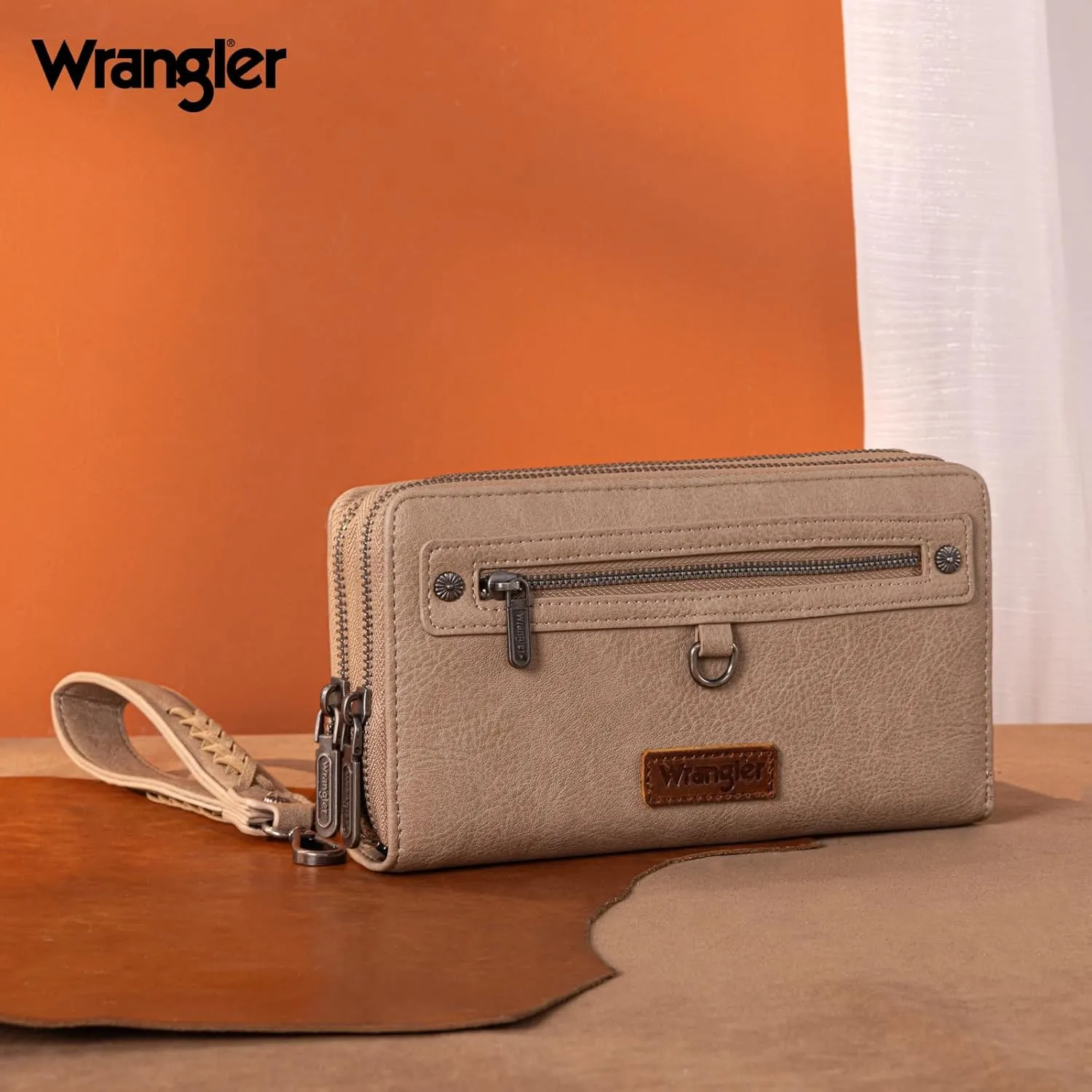 Montana West X Wrangler Large Capacity Women Wristlet Dual Zipper Wallet with Id Window and Smooth Metal Zipper
