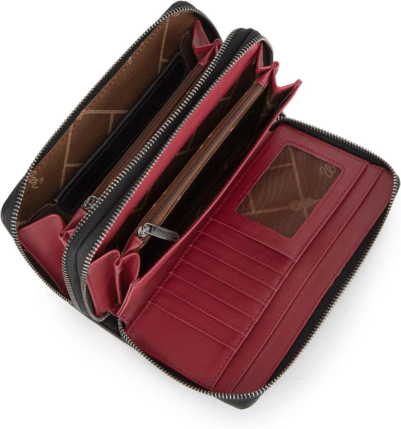 Montana West X Wrangler Large Capacity Women Wristlet Dual Zipper Wallet with Id Window and Smooth Metal Zipper
