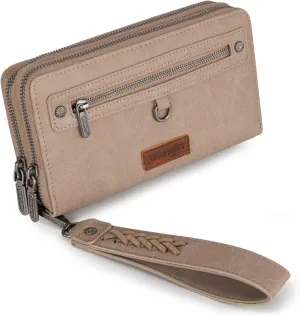 Montana West X Wrangler Large Capacity Women Wristlet Dual Zipper Wallet with Id Window and Smooth Metal Zipper