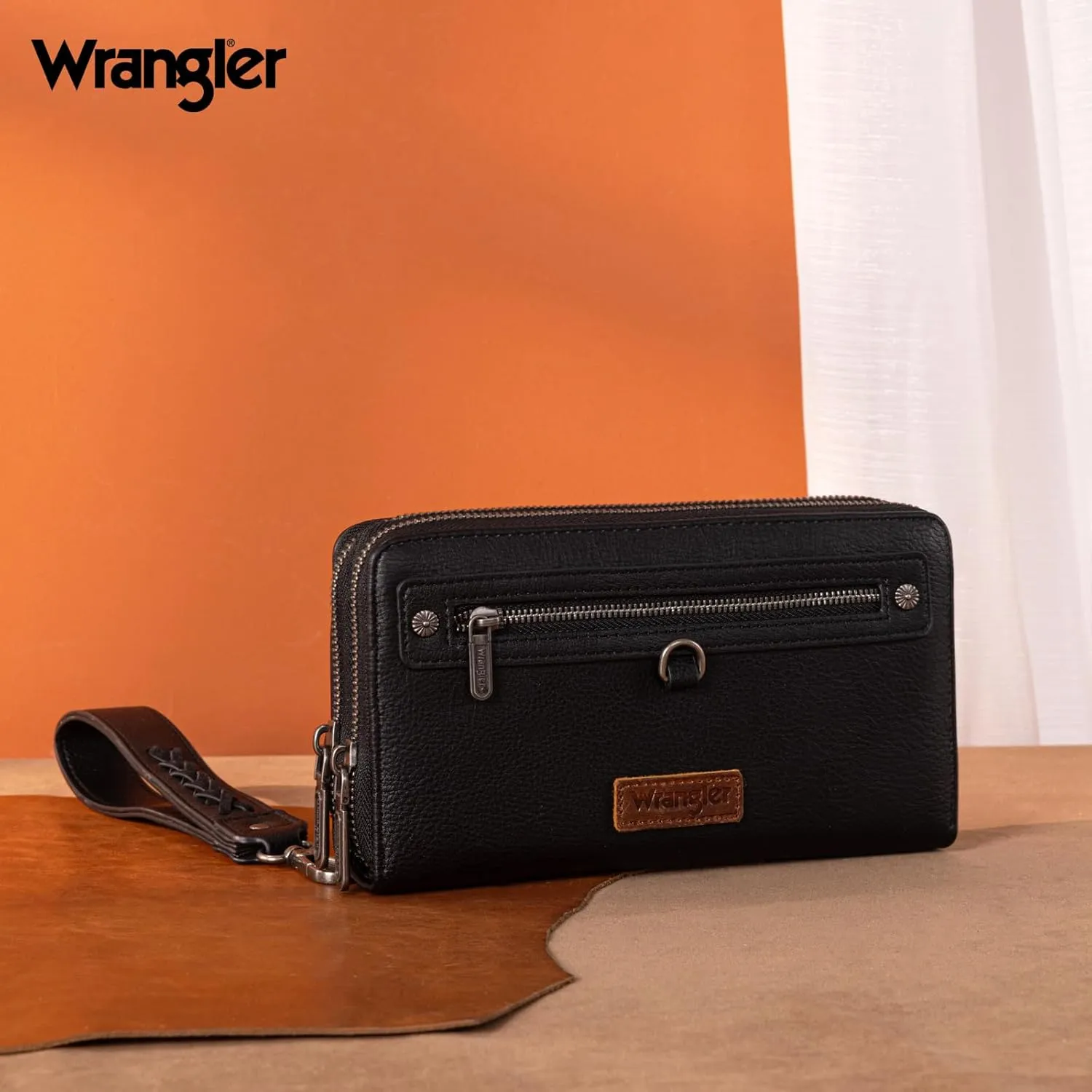 Montana West X Wrangler Large Capacity Women Wristlet Dual Zipper Wallet with Id Window and Smooth Metal Zipper