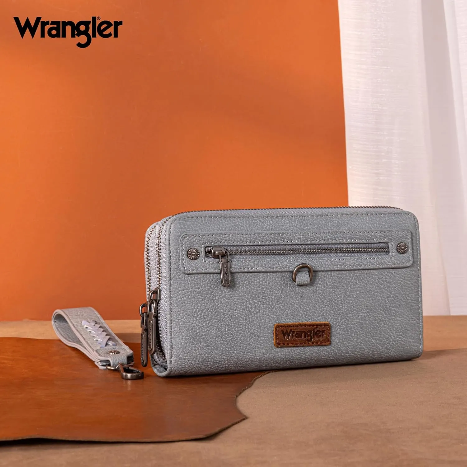 Montana West X Wrangler Large Capacity Women Wristlet Dual Zipper Wallet with Id Window and Smooth Metal Zipper