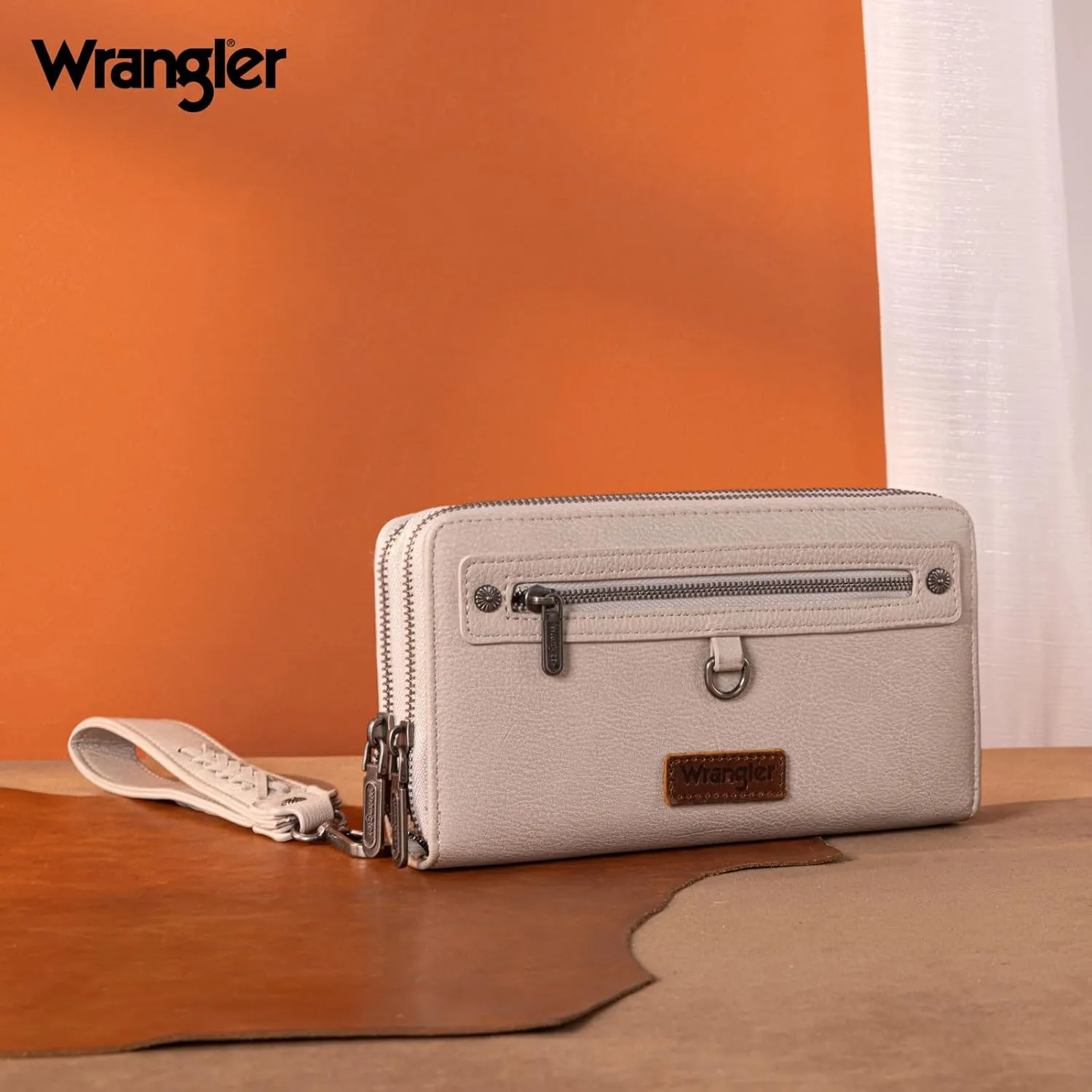 Montana West X Wrangler Large Capacity Women Wristlet Dual Zipper Wallet with Id Window and Smooth Metal Zipper