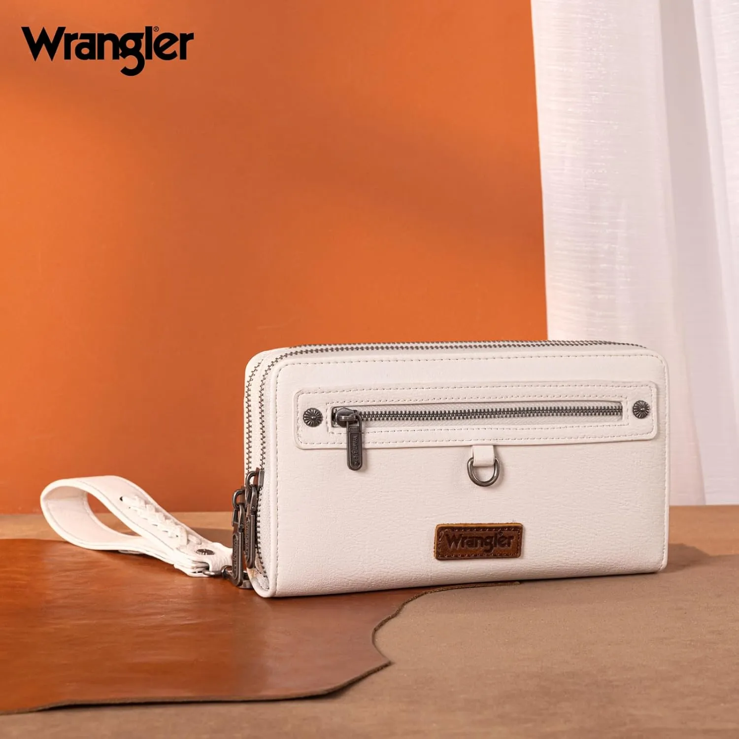 Montana West X Wrangler Large Capacity Women Wristlet Dual Zipper Wallet with Id Window and Smooth Metal Zipper