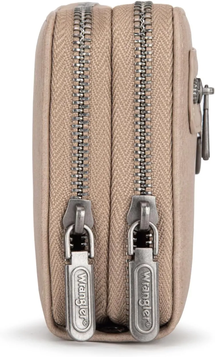 Montana West X Wrangler Large Capacity Women Wristlet Dual Zipper Wallet with Id Window and Smooth Metal Zipper