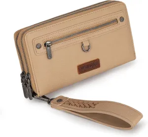 Montana West X Wrangler Large Capacity Women Wristlet Dual Zipper Wallet with Id Window and Smooth Metal Zipper